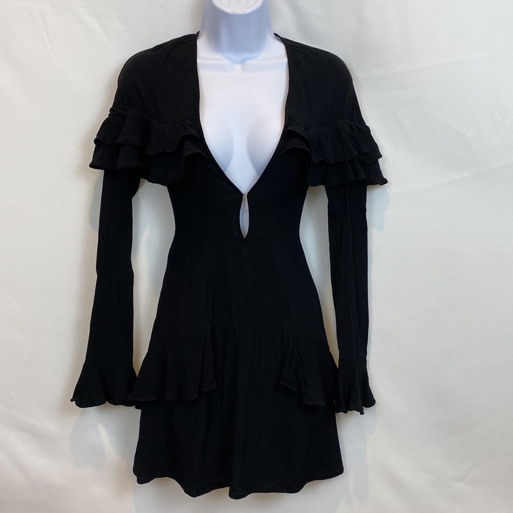 For Love and Lemons Claire Deep V mini dress size XS in black size XS - Picture 4 of 16